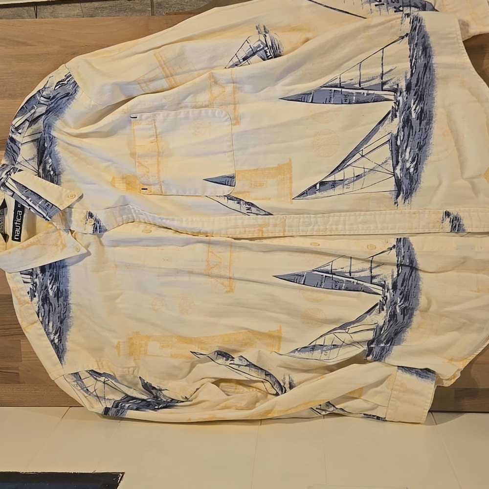 Vintage 90's Mens XL Long Sleeved Sailing Button Up T Shirt